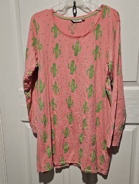 Serra Pink Long-Sleeve Cactus Print Gown